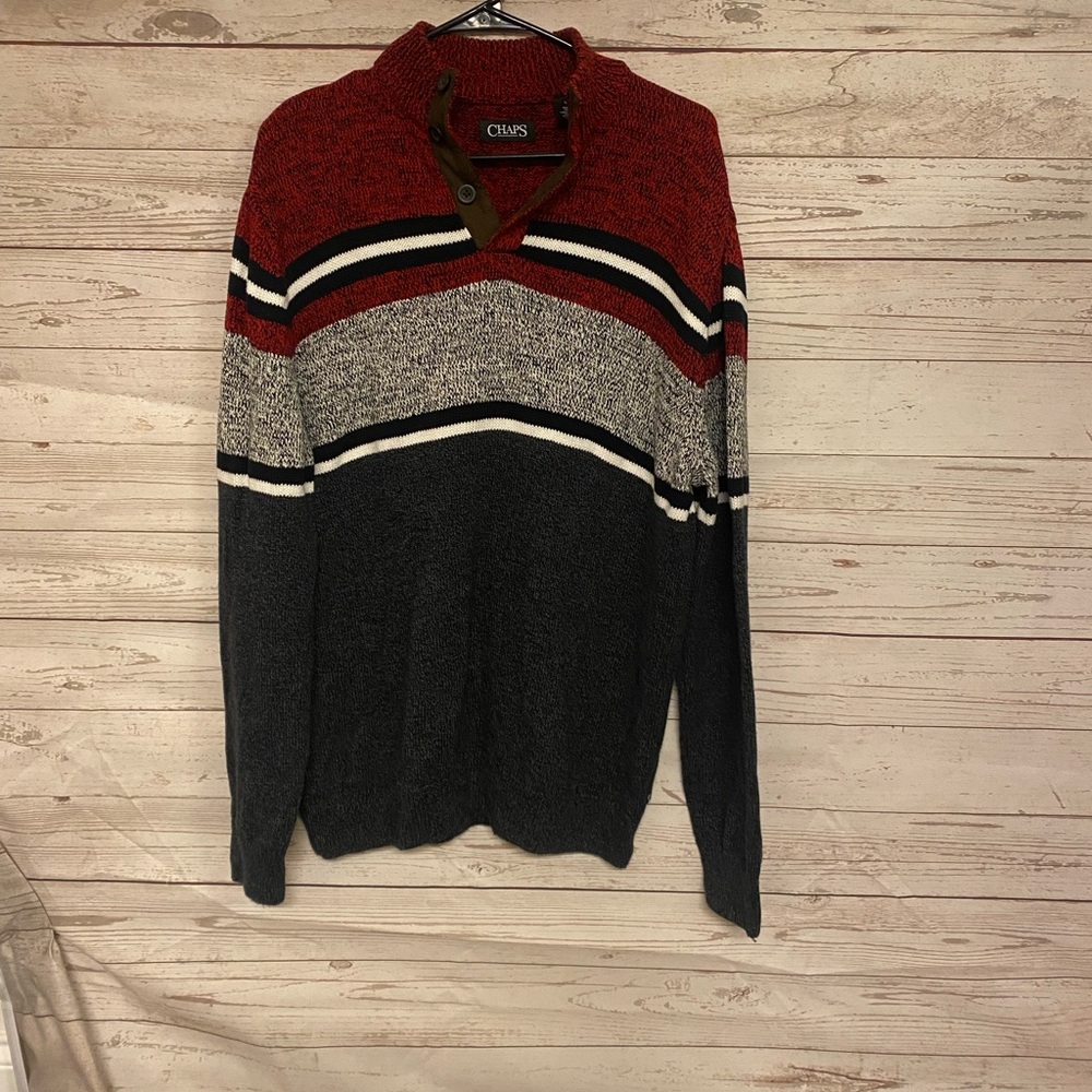 Chaps Men Sweater,Size L,Red/Gray